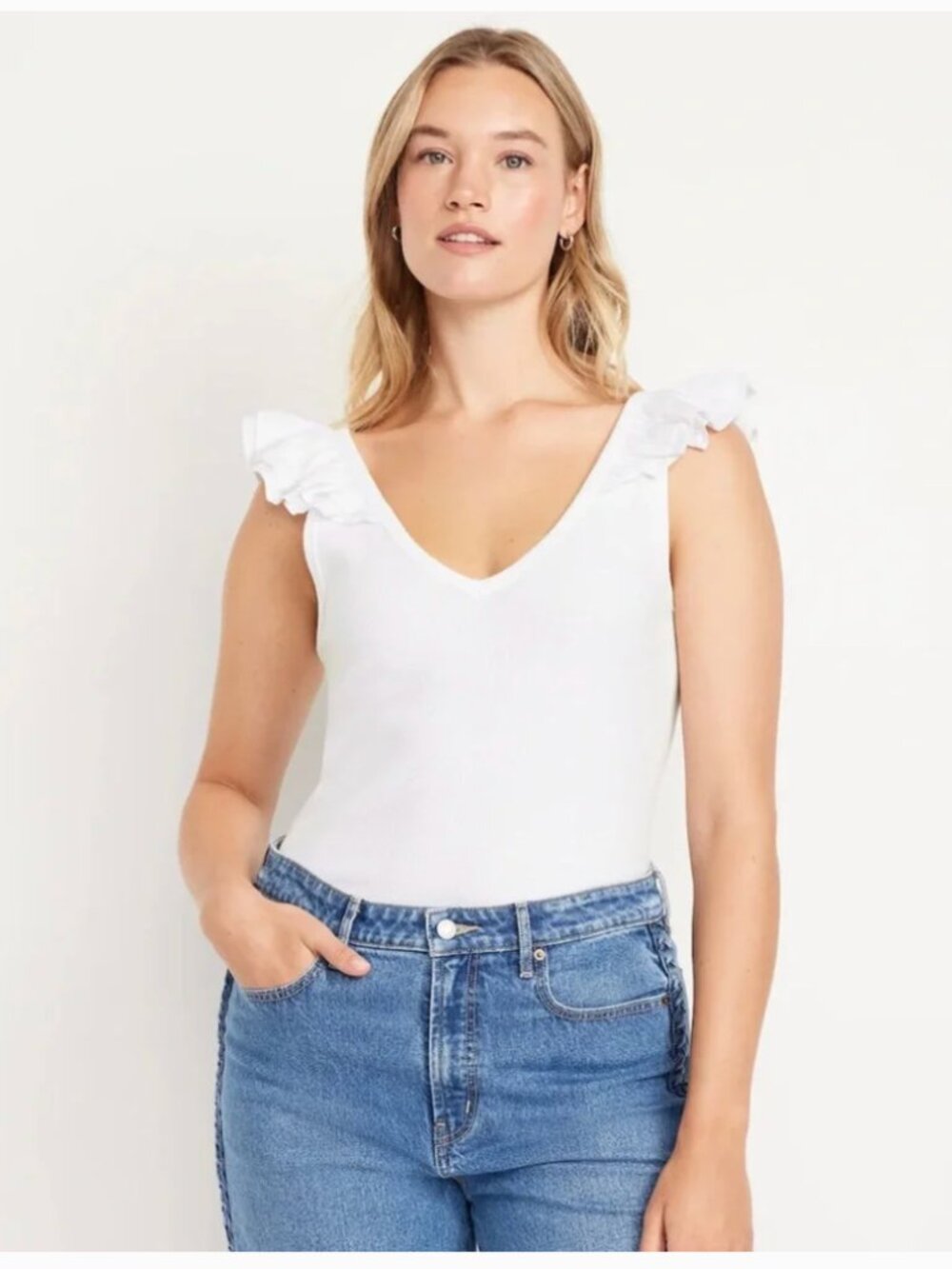 Old Navy Ruffle-Trim Mixed Material Top White Lilies S